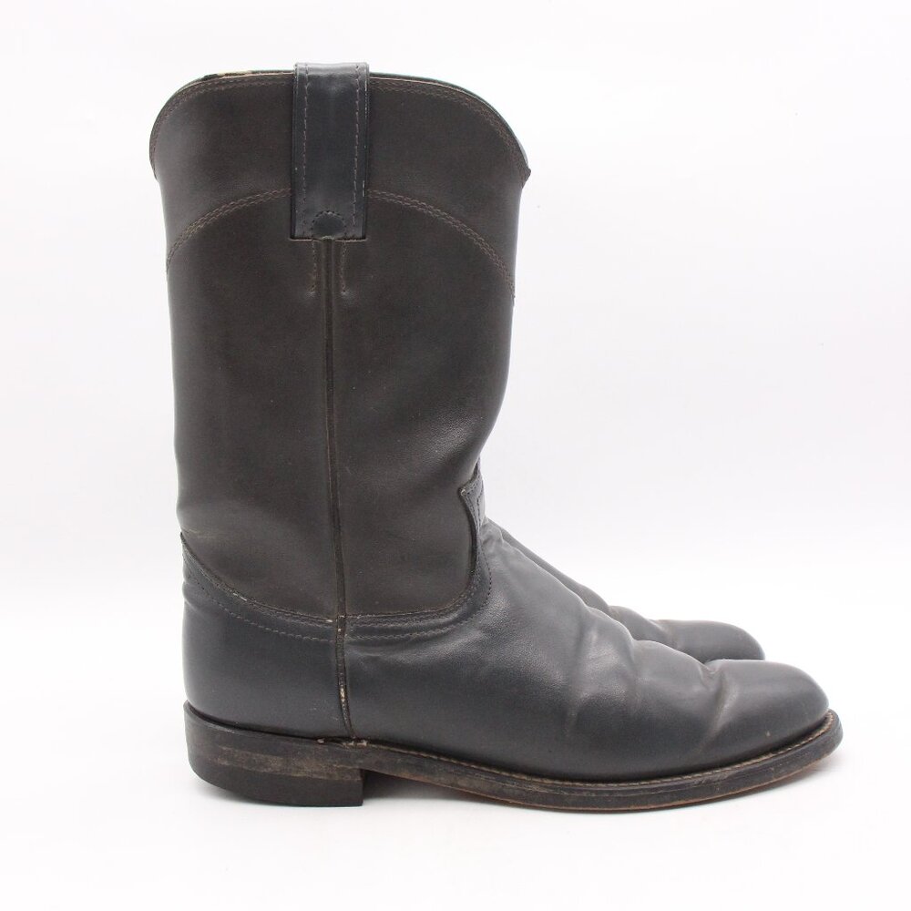 Justin Diamond Gray Leather Cowboy Western Boots Women's Size 6.5 B Pull On